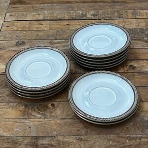 Denby Luxor Saucers Plates 6" Set Of 11 England Stoneware Geometric Borders